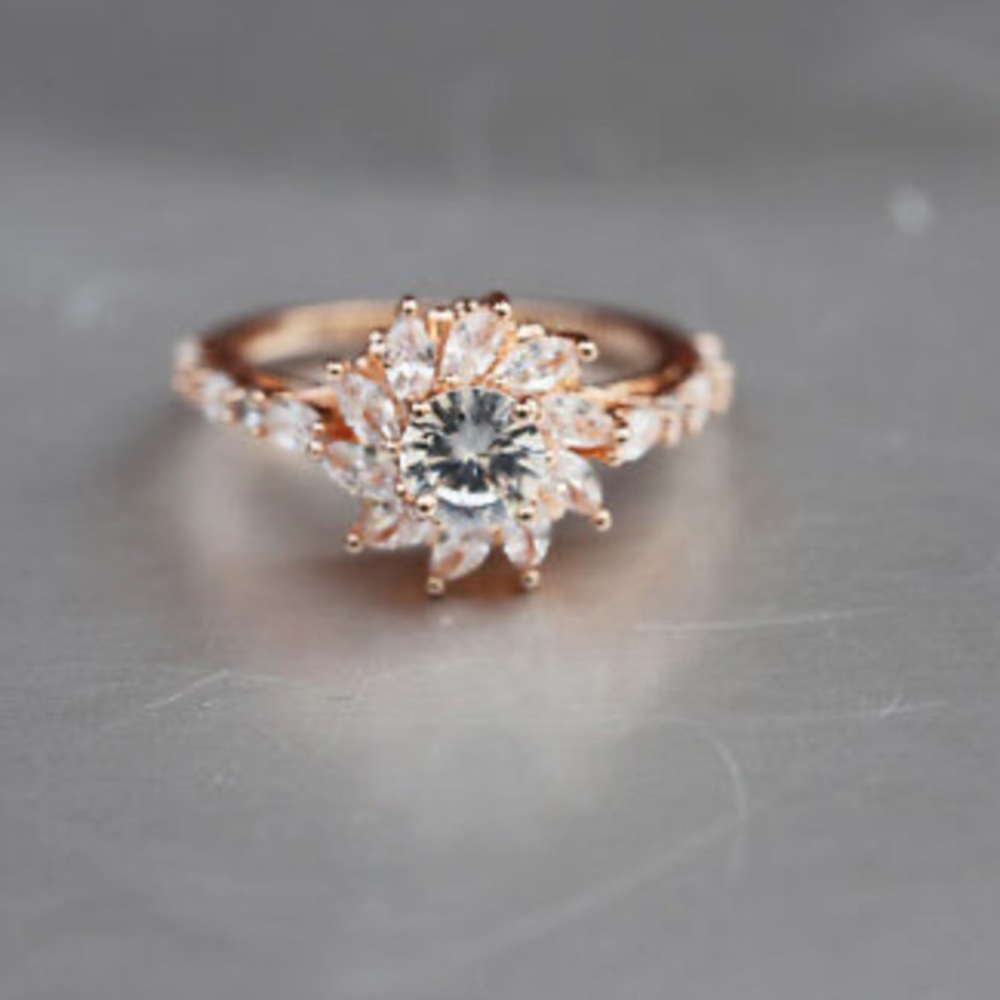 NEW Rose Gold Plated Round Cut White Sapphire Ring - Picture 4 of 7
